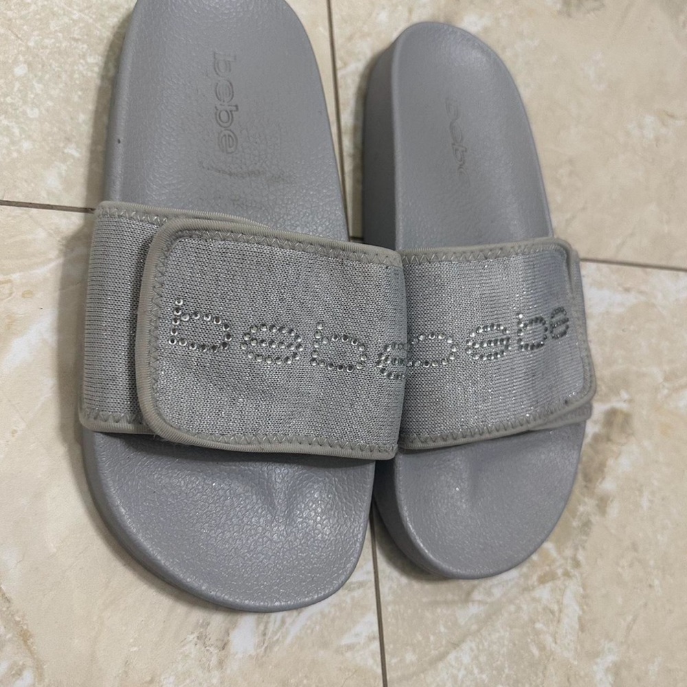 Bebe Gray Slide Sandals